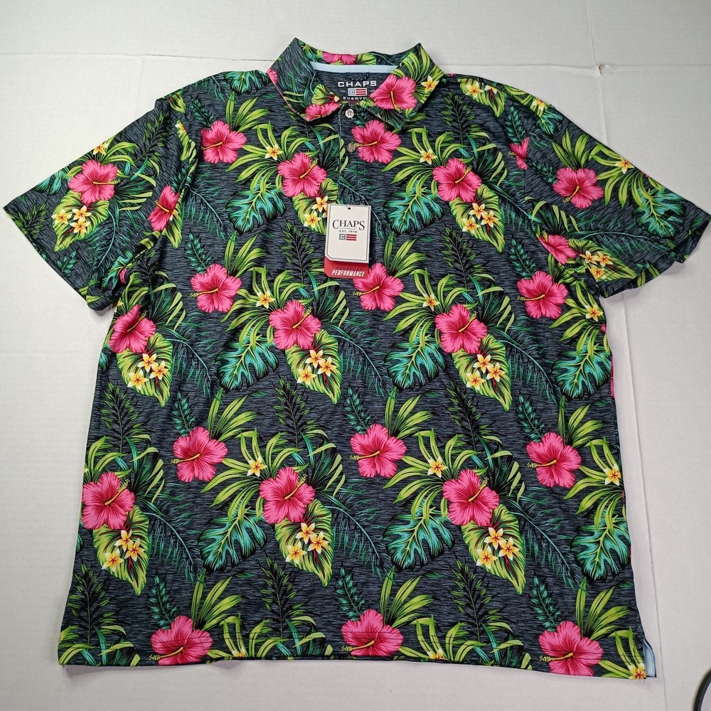 Chaps Everyday Performance Polo Shirt Men's Size XL Floral Multi Moisture‎ Wick
